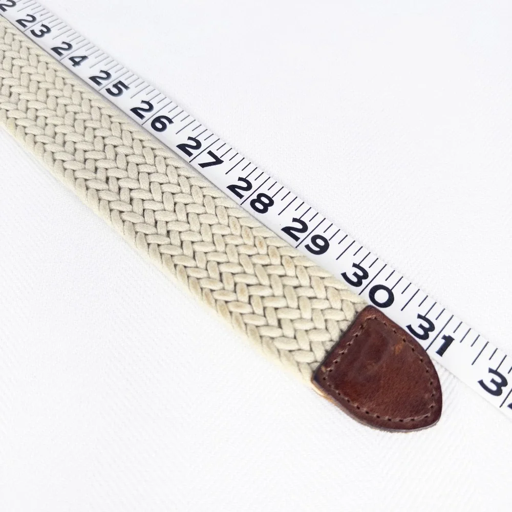 Classic The Limited Ivory Woven Belt Brown Italian Leather Trim Made in USA